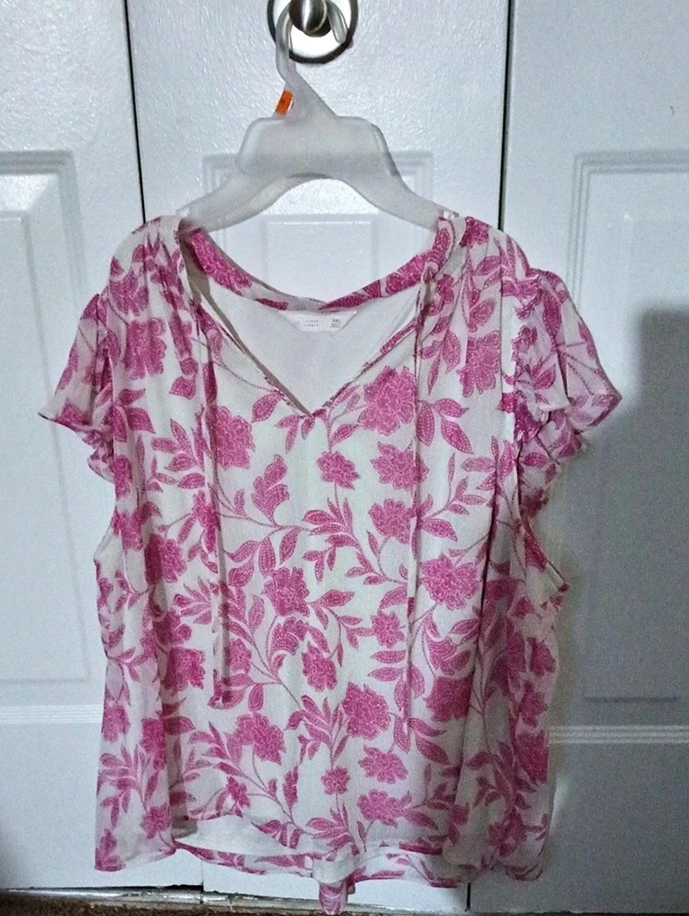 A New Day Floral Short Sleeve Blouse in Pink & White